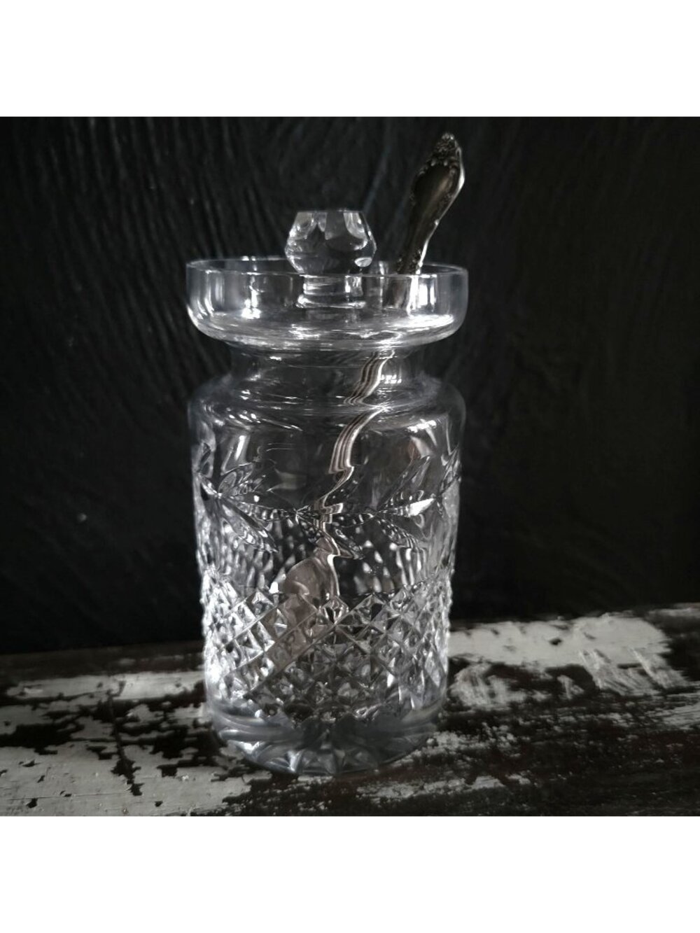 Vintage Galway Crystal Jam/ Jelly / Condiment Jar With Lid and Silverplate Spoon